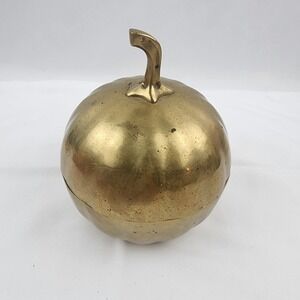 Solid Brass Pumpkin Box Hand Made Lacquered Fall Harvest Trinket Rustic 6x4 inch